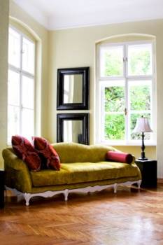 Rustic Room Interior - Green Sofa in a Country Home Living Room